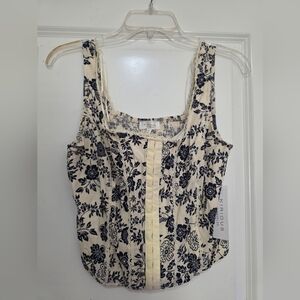 KIRIOUS Floral Corset Blouse - Navy and Cream